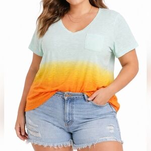 Torrid Heritage Ombre Slub Tee Torrid Size 1 Mint Yellow Orange Pocket Top